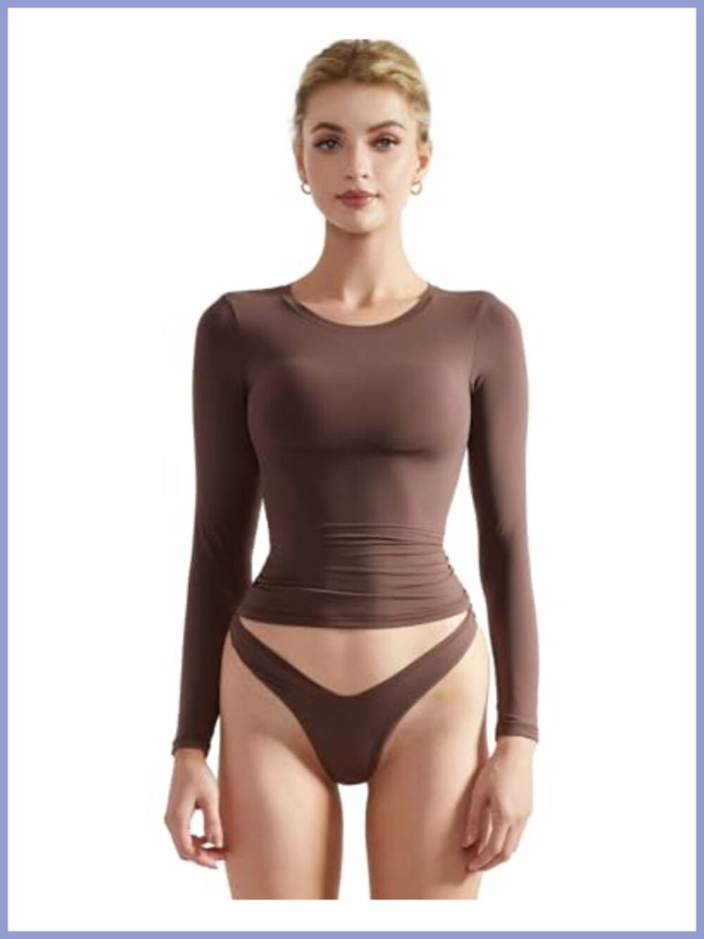 Double Lined Buttery Soft Fitted Long Sleeve Crew Neck Crop Top